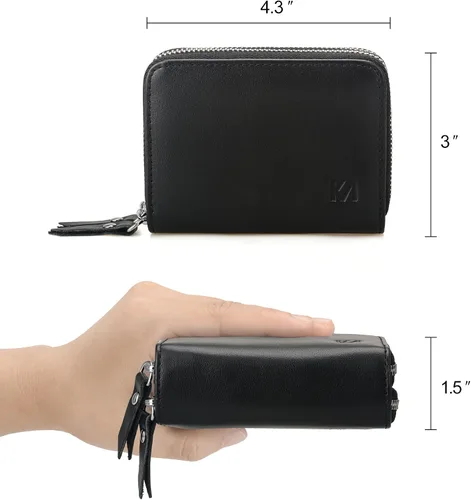 Miniatura 3 de KM Legend Cartera para mujer, delgada, con bloqueo RFID, tarjetero con ventana de identificación, monederos compactos con doble cremallera