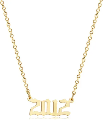 Collar de acero inoxidable chapado en oro de 18 quilates con número de cumpleaños, aniversario, joyería memorable para mujeres y niñas, Metal, No