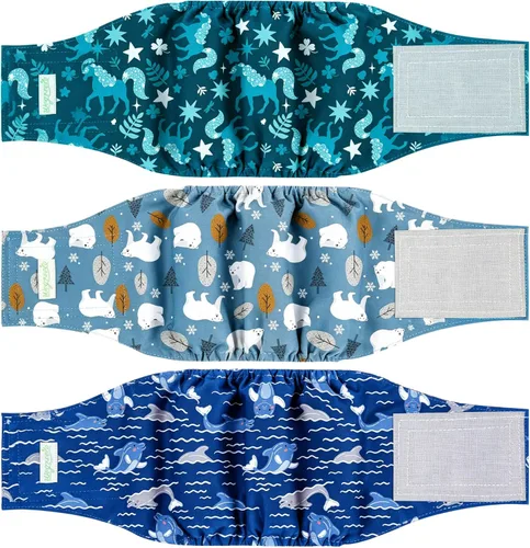 Miniatura 21 de Pañales para perro macho Wegreeco, lavables (paquete de 2), envoltorio para vientre lavable para perro macho, multicolor/fantasía (JEANS)