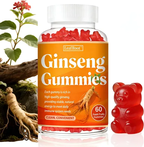 Gomitas de ginseng asiático, raíz de ginseng rojo Panax para hombres y mujeres, energía, memoria e inmunidad, 1500 mg, 60 masticables con sabor a