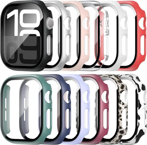 Miniatura 10 de Paquete de 12 fundas de policarbonato con protector de pantalla de vidrio templado para Apple Watch de 1.496 pulgadas, serie 3/2/1, patrones