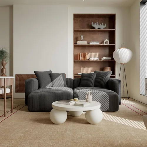 Miniatura 4 de Acanva - Sofá seccional modular convertible en forma de L de corduroy, sofá de esquina de 4 plazas con combinación libre, convertible a cama diurna