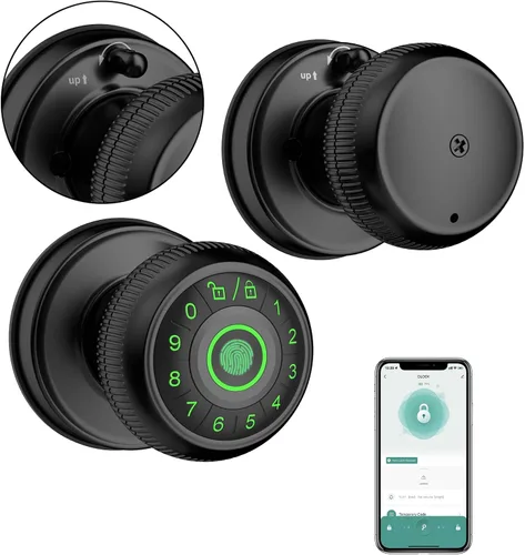 Miniatura 10 de Cerradura de puerta de huellas dactilares, perilla de puerta inteligente con teclado de contraseña, perilla de puerta con estampado de dedos, Negro