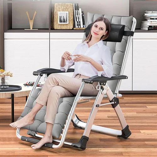 Miniatura 2 de DoCred Silla de gravedad cero, sillón reclinable de césped, tumbona reclinable para patio, tumbona plegable portátil con cojín suave desmontable
