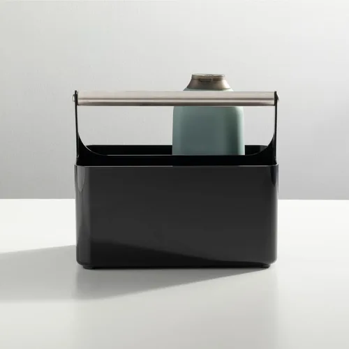 mDesign - Organizador de almacenamiento para ducha de plástico, cesta dividida, asa de metal para baño, dormitorio, cocina, contiene jabón, champú,
