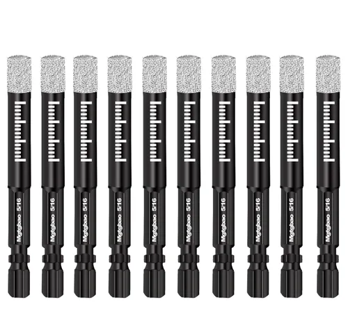 Miniatura 19 de Juego de 6 brocas de diamante seco de 1/2", 6 brocas de núcleo con vástago hexagonal de 12mm soldadas con cera de enfriamiento para azulejos