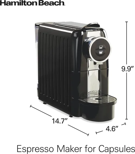 Miniatura 8 de Hamilton Beach Máquina de café expreso, compatible con cápsulas Nespresso, cafetera de una sola porción, potente bomba italiana de 19 bares, Negro