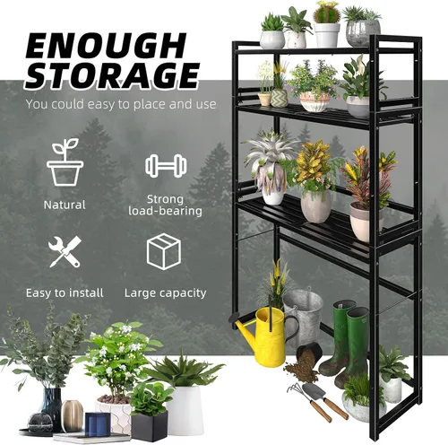 Miniatura 4 de Ekisemio Soporte de metal para plantas de 3 niveles, resistente al agua para interiores y exteriores, estante apilable para macetas altas y estante