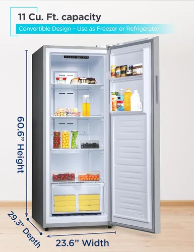 Miniatura 2 de BLACK+DECKER Refrigerador congelador convertible de 11 pies cúbicos, congelador vertical con estantes de vidrio, puerta reversible, clasificación
