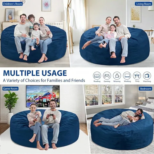 Miniatura 198 de Puf de 5 pies, puf grande con relleno de espuma viscoelástica, sofá puff esponjoso con funda de terciopelo holandés, puf redondo para sala de estar