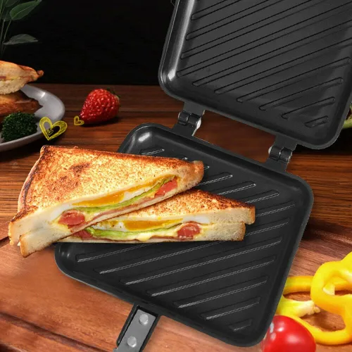 Miniatura 2 de Estink Sartén de doble cara, sartén de aleación de aluminio, sartén de doble cara, sartén antiadherente de fondo plano para tostadora, desayuno