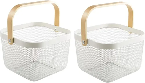 Miniatura 10 de AJIODA Paquete de 3 cestas de acero de malla metálica, cesta organizadora de almacenamiento, cesta de cocina colgante multifuncional, cesta de Blanco