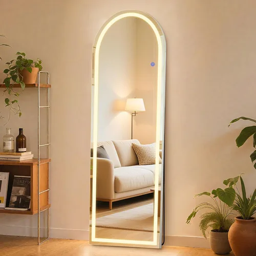Miniatura 10 de Sweetcrispy Espejo Arqueado de Cuerpo Entero con Luces LED, Espejo de Piso Iluminado de 63"x21" con Atenuación e Iluminación de 3 Colores, Soporte