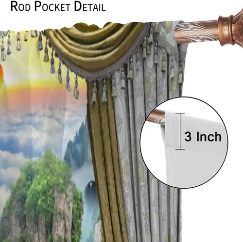 Miniatura 6 de Cortinas de ventana de cascada 3D, paisaje natural, cascada junto al lago, estampado de bosques verdes, decoración del hogar, dormitorio, sala
