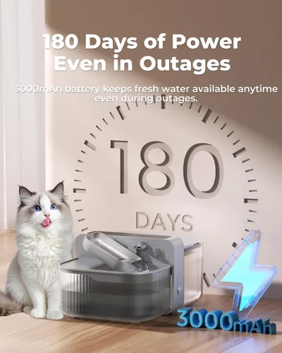 Miniatura 4 de Invengo Fuente de agua inalámbrica para gatos sin filtro, fuente de acero inoxidable de 3.5 litros para gatos y perros, separación de aguas