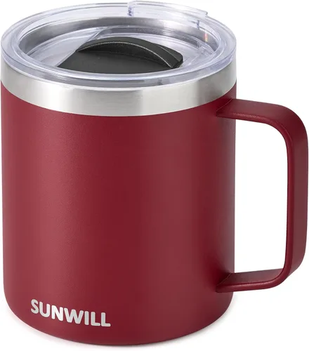 Miniatura 20 de SUNWILL - Taza de café de viaje con tapa, taza aislada con asa, taza de acero inoxidable de 14 oz para acampar, oficina, hogar, recubrimiento