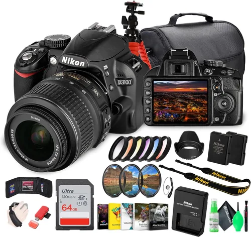 Kit de cámara DSLR Nikon D3100 con lente VR de 18-55 mm - Amigable para principiantes y compacto (25472) + Software de fotografía + Bolsa para