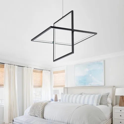 Miniatura 5 de Candelabro LED moderno – Lámpara colgante cuadrada, estilo contemporáneo, regulable para sala, comedor, dormitorio, cocina, sala de estudio, 65 W