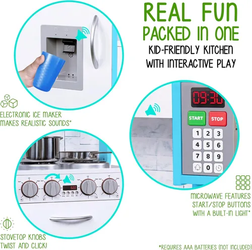 Miniatura 3 de Lil' Jumbl Set de Cocina Infantil, Cocina de Madera de Juguete, Heladera con Hielo Operada a Batería y Microondas con Sonido Realista, Incluye Ollas