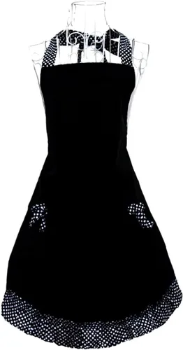 Hyzrz Lindos delantales retro con bolsillos para mujeres y niñas, delantal de cocina vintage para regalo de madre (negro)
