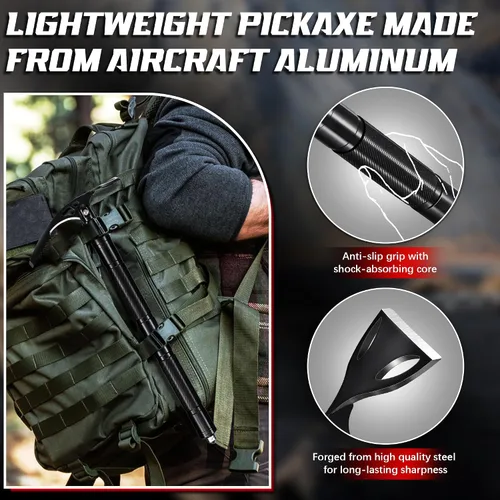Miniatura 3 de Pick Axe 8 en 1, Pico Plegable Mattock con Azada de Jardín Multiusos y Cuchillo de Supervivencia, Picos de Acero Inoxidable para Excavar, Astillar