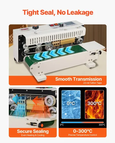 Miniatura 4 de VEVOR Máquina de sellado continuo de bandas de bolsas FR900K Máquina selladora de banda con control de temperatura digital Sellador de bolsas