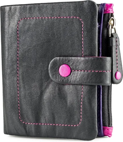 Miniatura 2 de Visconti Mojito M77 - Cartera compacta de piel suave, multicolor, 3.5 x 4.3 pulgadas, Negro Multi, Cartera con cremallera