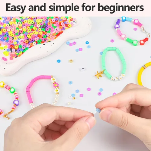 Miniatura 6 de Juego de 4000 cuentas de arcilla rosa para hacer pulseras, cuentas Heishi planas redondas de polímero para hacer joyas, collares, aretes