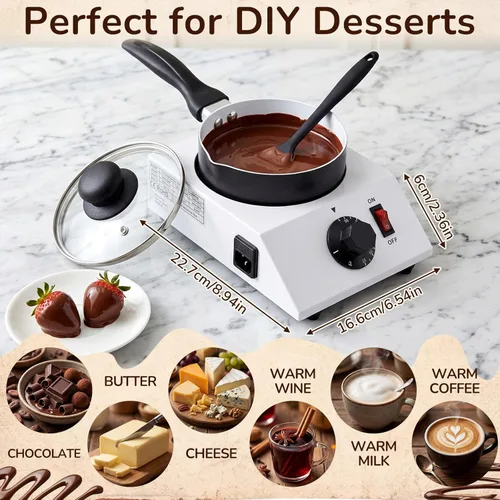 Miniatura 2 de ROCEEI Máquina eléctrica de fusión de chocolate con espátula de silicona, derretidor de dulces con control de temperatura ajustable, cuenco