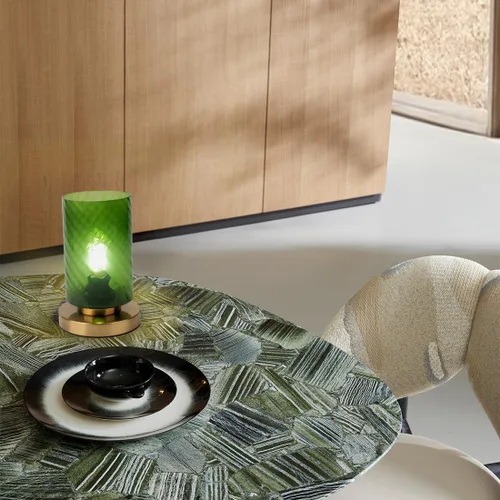 Miniatura 4 de Lámpara de mesa pequeña de mediados de siglo, lámpara de escritorio de cristal verde, lámpara de escritorio larga cilíndrica con forma de vidrio