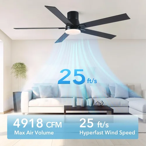 Miniatura 3 de Ventiladores de techo de 60 pulgadas con luces y control remoto, ventilador de techo negro de montaje empotrado con 5 cuchillas, motor CC reversible