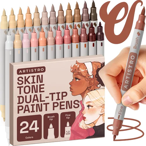 Miniatura 39 de ARTISTRO 5 marcadores de pintura acrílica negra, bolígrafos de pintura de doble punta + pincel fino ideal para caligrafía, perfectos para tela