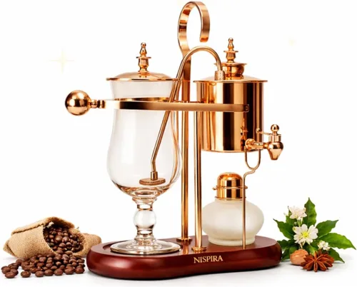 Nispira Belgium Royal Family Balance Syphon - Cafetera vintage con gravedad única, sistema de preparación al vacío, cobre, 16.9 fl oz Cobre/marrón