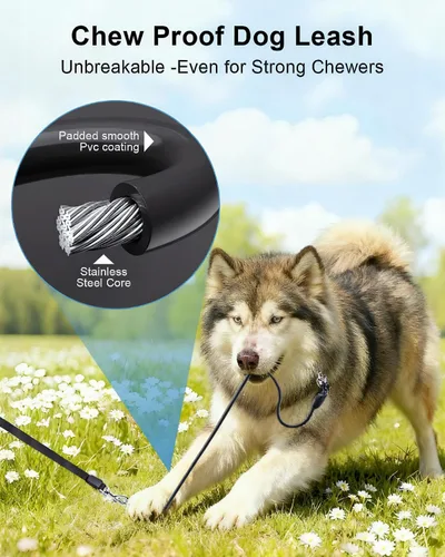 Miniatura 5 de Correa retráctil resistente de 26 pies para perros grandes de hasta 110 libras, nailon a prueba de mordidas, sin enredos de 360°, bloqueo de freno