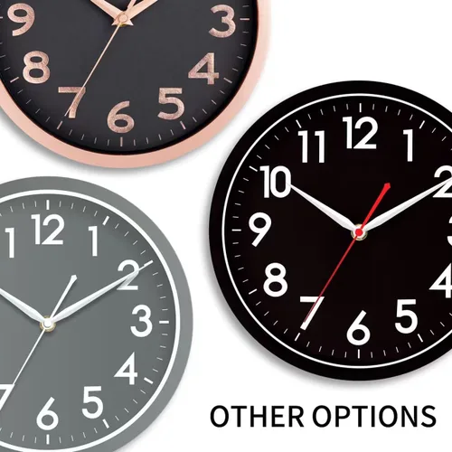 Miniatura 4 de AKCISOT Reloj de Pared Silencioso Sin Tic Tac Relojes de Pared Modernos Operados por Batería 10 Pulgadas, Reloj Clásico Pequeño Analógico Decorativo