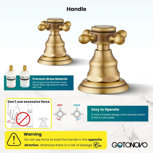 Miniatura 4 de gotonovo Accesorios de grifo de fregadero de baño de 8 pulgadas para fregadero, 3 agujeros, 2 asas cruzadas, montaje en cubierta con drenaje Latón