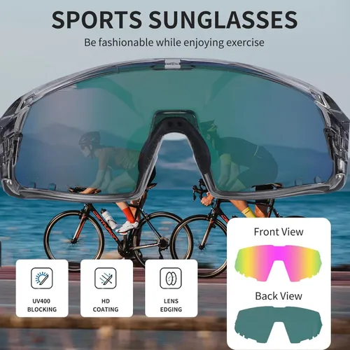 Miniatura 7 de BangLong Gafas de sol deportivas para ciclismo, protección UV400, para pesca, conducción, correr, béisbol, para hombres y mujeres Transparente y rosa
