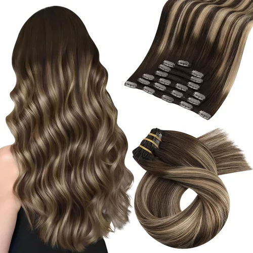Miniatura 22 de Moresoo Extensiones de cabello humano Remy con clip, color rubio platino, extensiones de cabello humano real de doble trama, color rubio #60, 18
