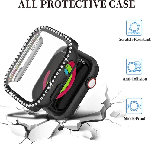 Miniatura 2 de Paquete de 5 fundas brillantes para Apple Watch de 1.575 pulgadas SE 3 (2025)/SE 2/SE/Series 6/5/4 con protector de pantalla de vidrio templado