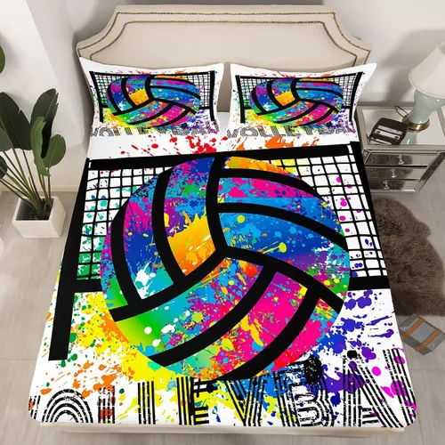 Erosebridal Juego de ropa de cama de pelota de voleibol, tamaño individual, juegos de voleibol, juego de ropa de cama deportiva para niños, niñas,