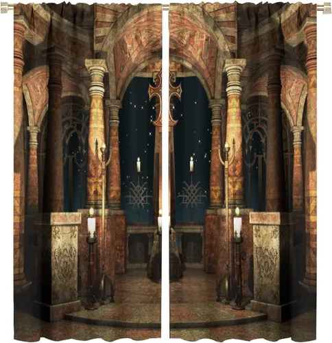 Miniatura 45 de Cortinas góticas con diseño de luna de Halloween, historia, puerta espeluznante, fondo de terror, vela, ficción, patrón de impresión, sala de estar