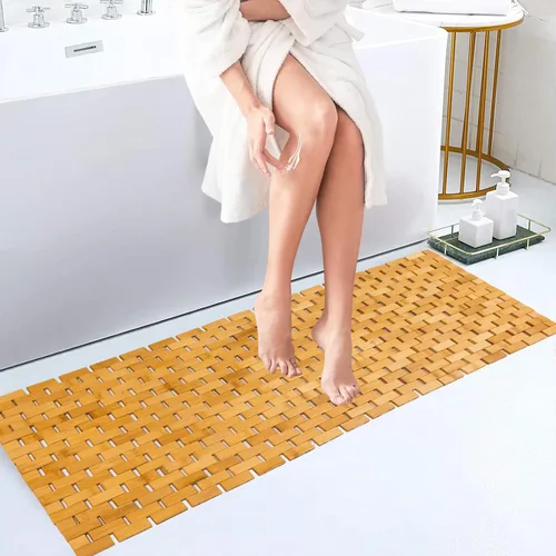 Miniatura 35 de Alfombra de baño de bambú, alfombras de baño para suelo, ducha y bañera de madera, impermeable, antideslizante, accesorios de 16 x 24 pulgadas