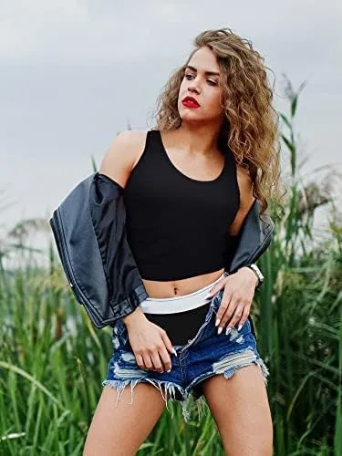 Miniatura 7 de 4 Pieces Women Basic Crop Tank Top Short Sleeveless Sports Crop Top