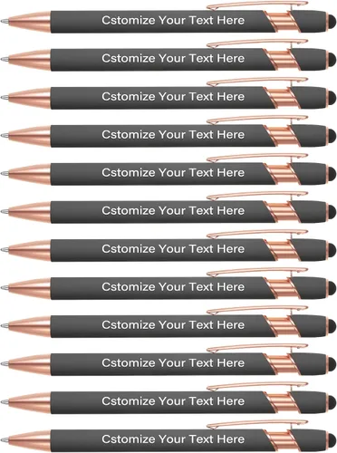 Miniatura 19 de Kingluu 12 bolígrafos personalizados con punta de lápiz capacitivo, grabado gratis, tinta negra, bolígrafo personalizado con tu nombre, logotipo
