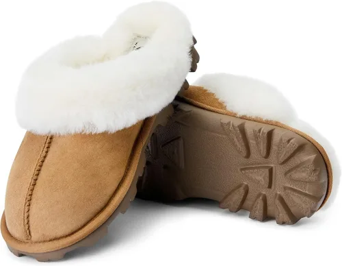Miniatura 6 de WaySoft Pantuflas de piel de oveja australiana auténtica, 100% piel de oveja dura para mujer, para interiores y exteriores, pantuflas de lana cálida