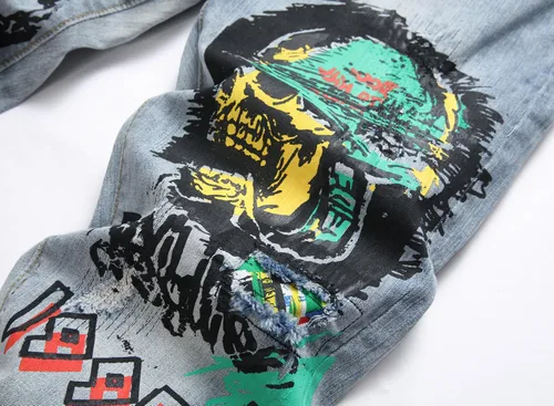 Miniatura 92 de Baylvn - Pantalones de mezclilla entallados y estampados para hombre con corte recto