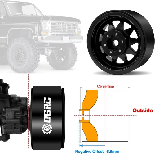 OGRC 4 piezas de ruedas de aluminio de 1.9 pulgadas Beadlock con offset negativo para TRX4 TRX6 SCX10 I II III 90046 AXI03007 Redcat GEN7 GEN8 RC4WD