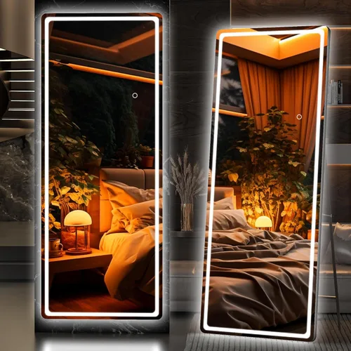 Miniatura 12 de Hasipu Espejo de longitud completa con luces, espejo de pie LED de 65 x 22 pulgadas, espejo de cuerpo completo para vestirse, espejo montado