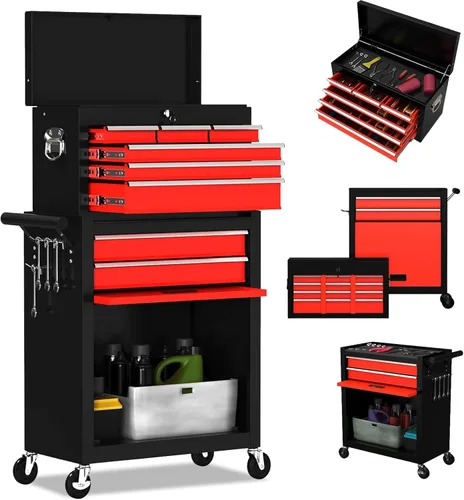 Miniatura 8 de Cofre de herramientas rodante de alta capacidad de 8 cajones, caja de herramientas de almacenamiento extraíble con ruedas y cajones, caja de Negro