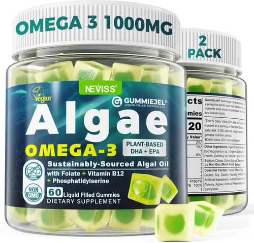 Miniatura 10 de Gomitas veganas Omega-3 para adultos, aceite de pescado alternativo al aceite de algas, DHA a base de plantas de 460 mg y EPA 230 mg más